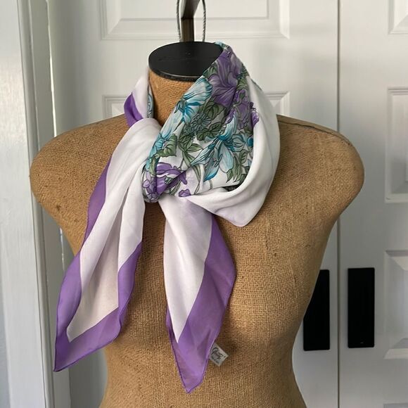 Vintage Gentex purple floral  scarf - Picture 2 of 5